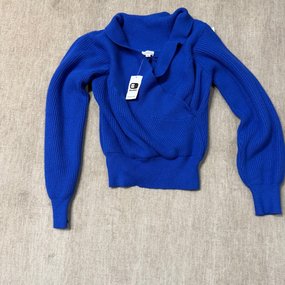 Le Lis Princess Blue Off Shoulder Wrap Ribbed Sweater SWT8154 Small NWT